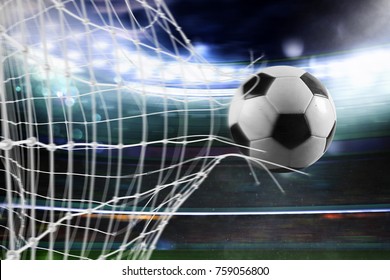 Soccer Ball Scores A Goal On The Net