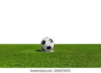  Soccer ball in stadium isolated in free white mockup background.