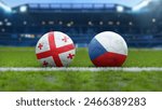 Soccer Balls with Georgia and Czech Republic Flags on Grass Field – European Football Championship 2024 in Germany
