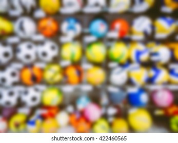 Soccer Balls Inside  Sport Store Blurred Background