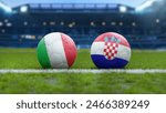 Soccer Balls with Italy and Croatia Flags on Grass Field – European Football Championship 2024 in Germany
