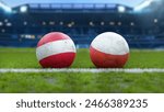 Soccer Balls with Poland and Austria Flags on Grass Field – European Football Championship 2024 in Germany
