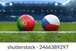 Soccer Balls with Portugal and Czech Republic Flags on Grass Field – European Football Championship 2024 in Germany
