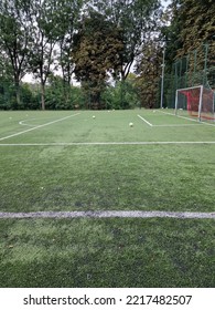 Soccer Balls Scattered On The School Playground During Football Training In The City Of Lodz.