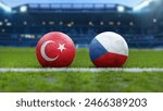 Soccer Balls with Turkey and Czech Republic Flags on Grass Field – European Football Championship 2024 in Germany
