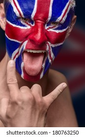 Soccer Fan With Great Britain Flag Painted Over Face