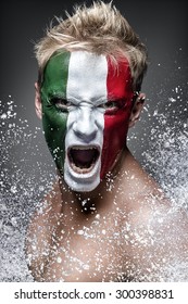 Soccer Fan With Italian Flag Painted Over Face