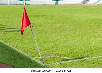 Soccer Field With Corner Flag In Red