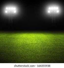 Soccer field template with grass and stadium lights
