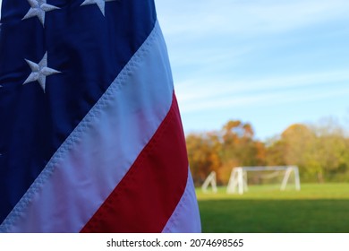 Soccer Field With US Flag.