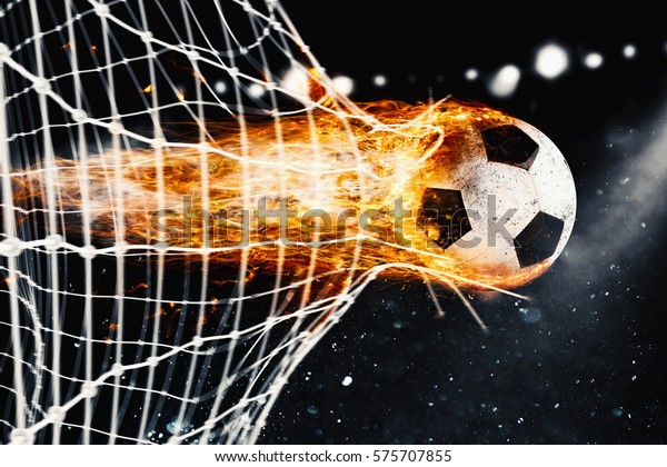 Soccer Fireball Scores Goal On Net Stock Photo (Edit Now) 575707855