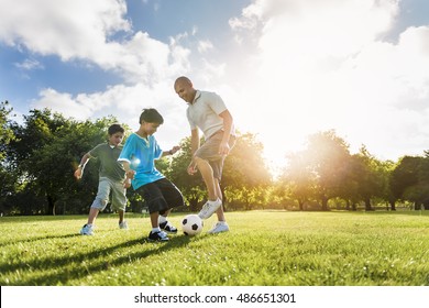 Soccer Football Field Father Son Activity Summer Concept