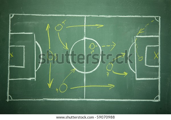 Soccer - Football Strategy planning on black\
(green) board