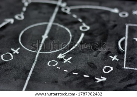 
soccer game strategy hand drawn in chalk on a blackboard