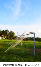 soccer goal or football goal on field / football field Local countryside - Shutterstock ID 1153187542