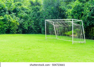 Soccer Goal On Field Green Grass Sunny Day