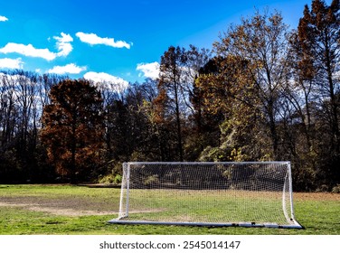 A soccer  goal on a pitch in a park - Powered by Shutterstock