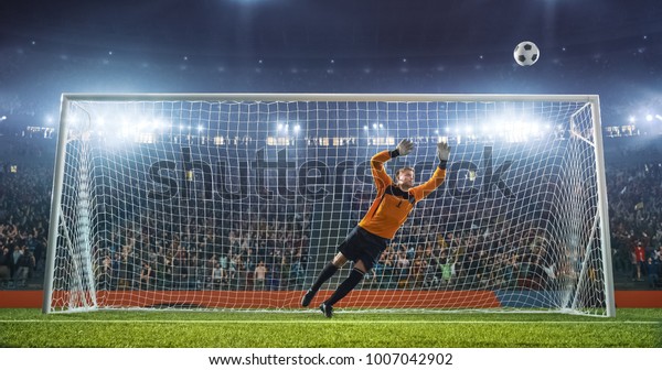 Soccer Goalkeeper Action On Soccer Stadium Stock Photo 1007042902 ...