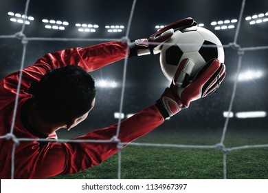 Soccer Goalkeeper Catches The Ball