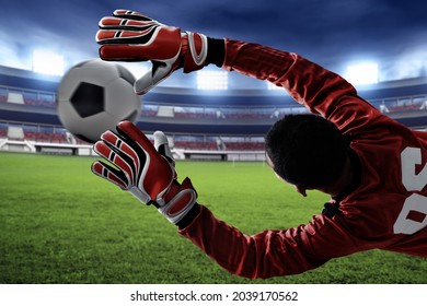 Soccer goalkeeper catches the ball