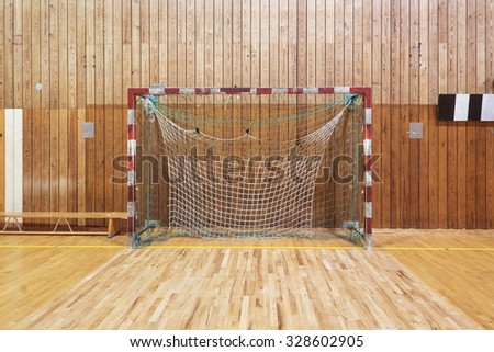 Soccer goalpost in old gym hall