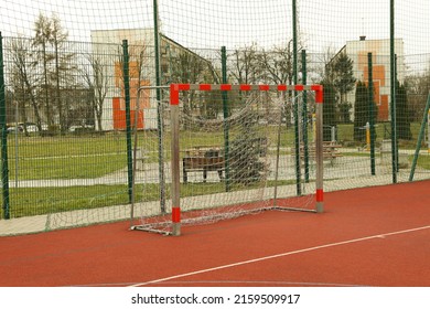 Soccer goalposts at outdoor sports complex on sunny day