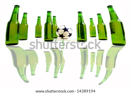 Soccer match with cold, fresh beer bottles