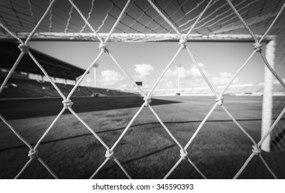 Soccer Net  At Soccer Stadium ,  Black And White