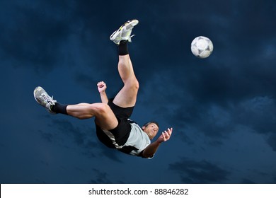 soccer player in a bicycle kick