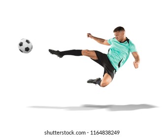 Soccer Player Kicking Ball Air Isolated Stock Photo 1164838249 ...