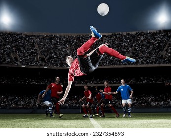 Soccer player kicking ball on field - Powered by Shutterstock