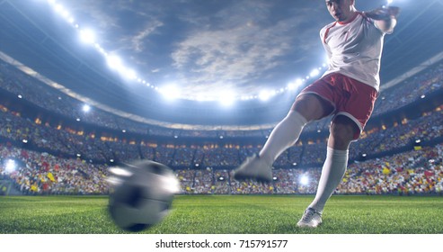 Soccer Player Kicks Ball On Soccer Stock Photo 715791577 | Shutterstock