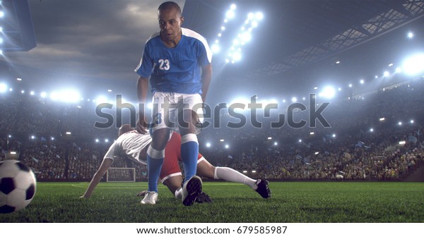 Soccer Player Makes Dramatic Play During Stock Image