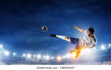 Soccer Player On Stadium Action Mixed Stock Photo (edit Now) 1928839334