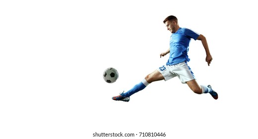 Soccer player on a white background. Isolated soccer player in un-brand clothes. - Powered by Shutterstock