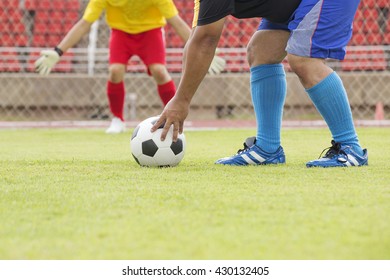 Soccer Player Preparing Foot Ball For A Penalty Shot