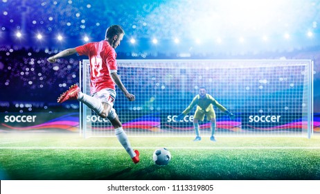 Soccer player ready to execute penalty kick on the grand arena