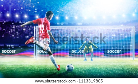 Soccer player ready to execute penalty kick on the grand arena