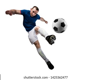 Soccer Player With Soccerball Ready To Play. Isolated On White Background.