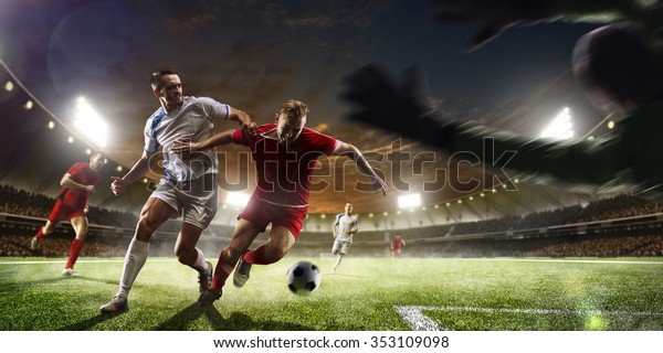 Soccer players in action on the sunset stadium wall mural 