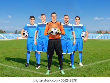 Soccer Players Team Group On The Soccer Stadium