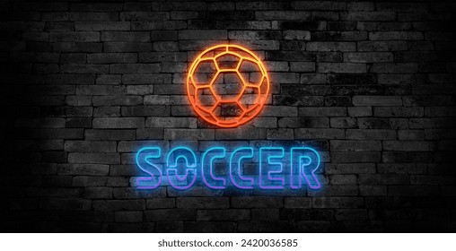 SOCCER -Realistic Neon Sign on Brick Wall background - 3D rendered royalty free stock image. Can be used for online banner ads and direct mailers.  - Powered by Shutterstock