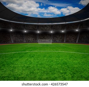 the soccer stadium with the bright lights