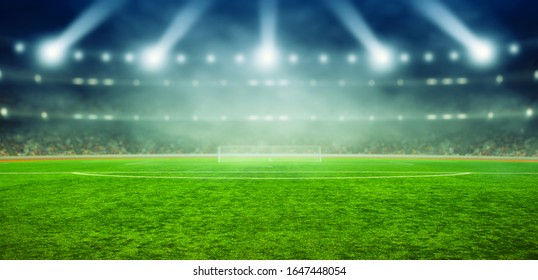 Soccer Stadium Illumination Green Grass Night Stock Photo 1647448054 