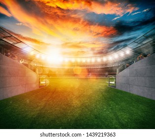 Soccer Stadium Seen By The Exit Of The Locker Room Tunnel