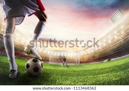 Soccer striker ready to kicks the ball in front of goalkeeper. 3D Rendering