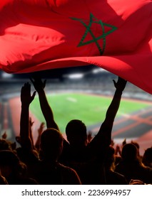soccer supporters and Morocco flag - Shutterstock ID 2236994957