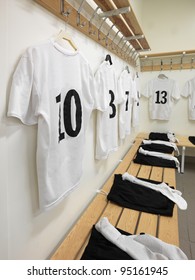 Soccer Teams Dressing Room With Numbered Shirts