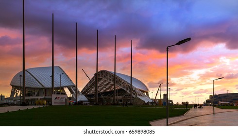 Sochi Adler, Russia - November 1, 2015: Fisht Olympic Stadium Built For XXII Sochi Winter Olympic Games 2013. Reconstruction Of Stadium Fisht For Confederations Cup 2017 & FIFA 2018 World Cup Football