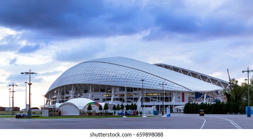 Sochi Adler, Russia - November 1, 2015: Fisht Olympic Stadium Built For XXII Sochi Winter Olympic Games 2013. Reconstruction Of Stadium Fisht For Confederations Cup 2017 & FIFA 2018 World Cup Football